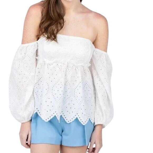 MISA Los Angeles Sera White Eyelet Embroidered Off the Shoulder Blouse - Picture 6 of 7